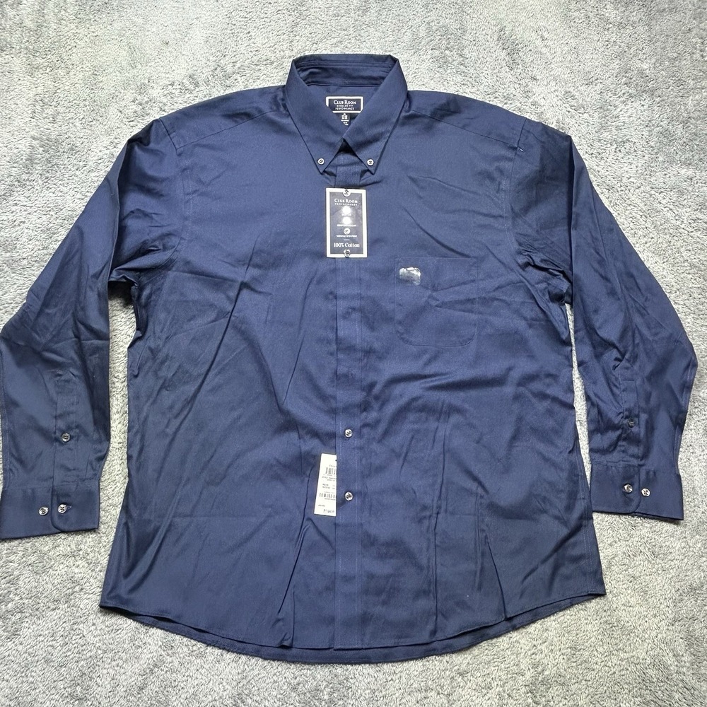 Club Room Shirt Mens XL Navy Regular Fit Performance Long Sleeve Button Down NEW